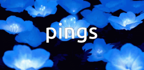 A Bunch Of Blue Flowers With The Word Pings In White Letters GIF