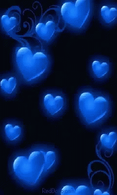 a bunch of blue hearts on a black background with the website reddo.com