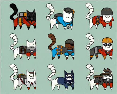 A Bunch Of Cartoon Cats With Names Like Mmph Bonk Waah And Gday GIF