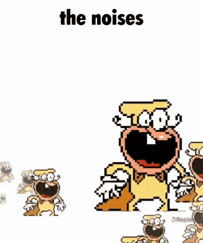 A Bunch Of Cartoon Characters Are Laughing With The Words `` The Noises '' Written Above Them . GIF