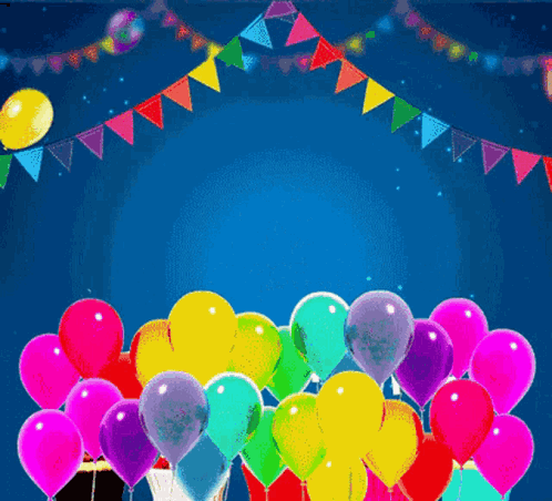 A Bunch Of Colorful Balloons Are Flying In The Air GIF