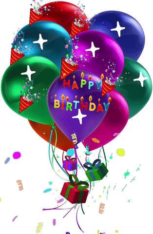 A Bunch Of Colorful Balloons With The Words Happy Birthday On Them GIF