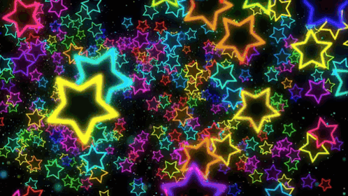 A Bunch Of Colorful Stars Are Floating In The Air GIF