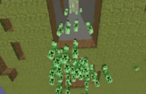 A Bunch Of Creepers Are Coming Out Of A Hole In The Ground In A Minecraft Video Game . GIF