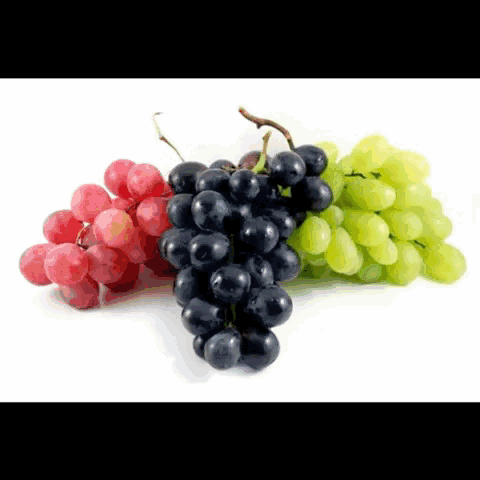 A Bunch Of Different Colored Grapes Are Sitting On A White Surface GIF