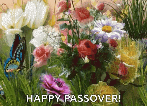 A Bunch Of Flowers And Butterflies With The Words Happy Passover GIF