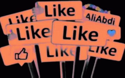 A Bunch Of Green Signs That Say Like And Aliabdi GIF