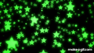 A Bunch Of Green Stars Are Floating In The Air On A Black Background GIF
