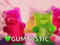 A Bunch Of Gummy Bears With The Words Gumtastic Written On The Bottom GIF