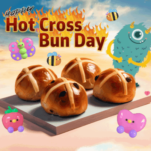 A Bunch Of Hot Cross Buns Sitting On A Table GIF