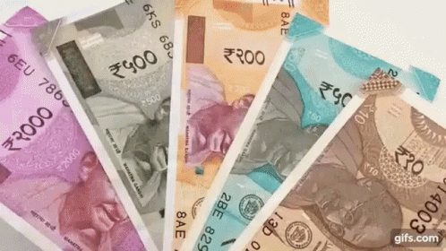 A Bunch Of Indian Currency Is Spread Out In A Fan GIF