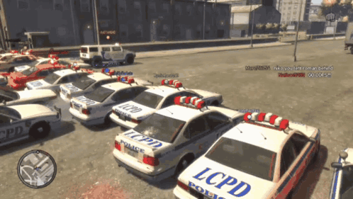 A Bunch Of Lcpd Police Cars Are Parked In A Row GIF