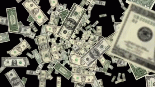 A Bunch Of One Dollar Bills Falling From The Sky GIF