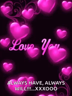 A Bunch Of Pink Hearts With The Words `` Love You '' Written On Them . GIF