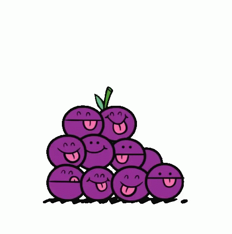 A Bunch Of Purple Grapes With Smiley Faces Sticking Their Tongues Out On A White Background . GIF