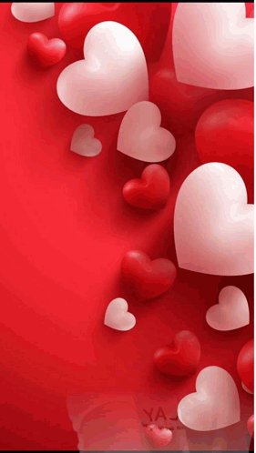 A Bunch Of Red And White Hearts On A Red Background That Says Ya GIF