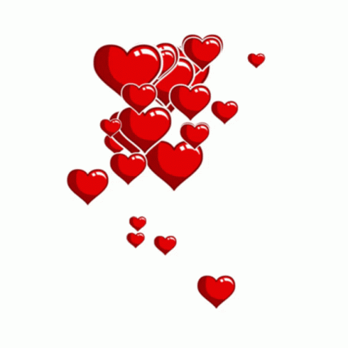 A Bunch Of Red Hearts Are Floating In The Air On A White Background GIF
