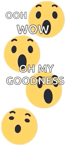 A Bunch Of Surprised Faces With The Words Ooh Wow Oh My Goodness Written On Them GIF