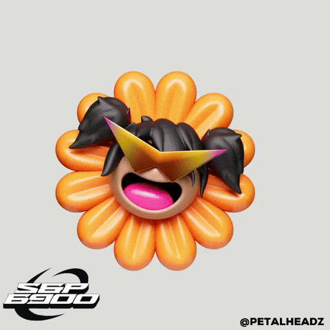 A Bunch Of Yellow And Black Balls With Petalheadz Written On It GIF