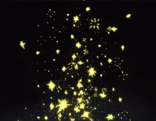 A Bunch Of Yellow Stars Are Floating In The Dark GIF
