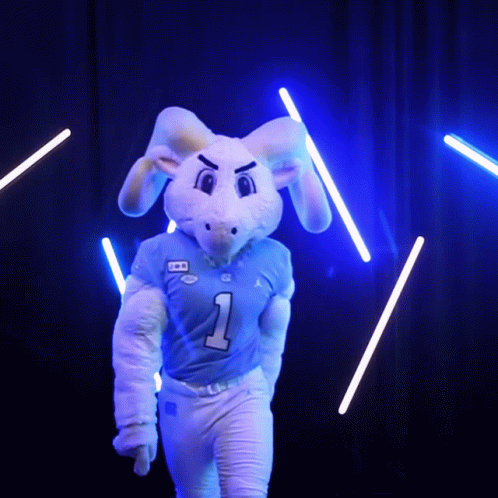 A Bunny Mascot Wearing A Blue Jersey With The Number 1 On It GIF
