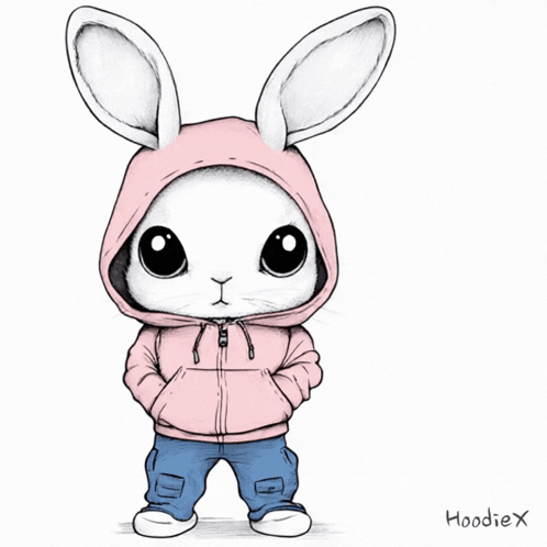 a bunny wearing a pink hoodie is holding a carrot and says i love you hoodiex
