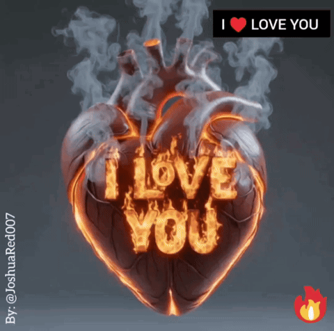 A Burning Heart With The Words I Love You Written On It GIF