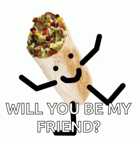 A Burrito With Arms And Legs And The Words " Will You Be My Friend " GIF