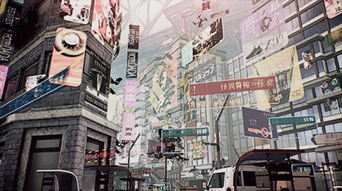 A Busy Street With A Sign That Says Yokohama On It GIF
