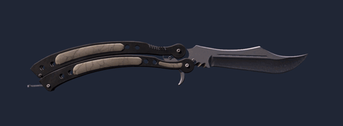 a butterfly knife with a black handle on a dark background