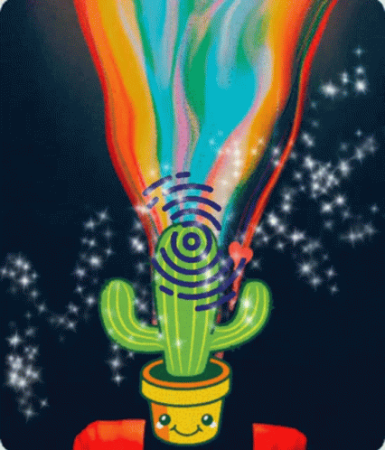 A Cactus With A Rainbow Coming Out Of It 'S Head GIF