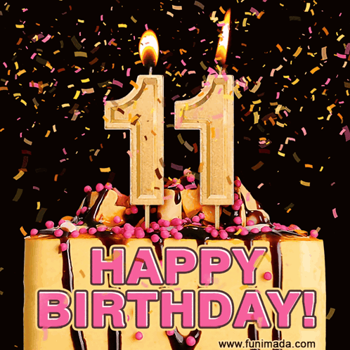 Cake Saying Happy Birthday With Number 11 Candles GIF