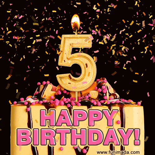 A Cake With A Candle That Says 5 On It GIF