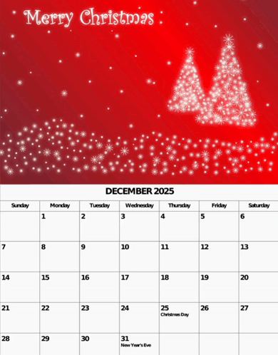 A Calendar For December With Two Christmas Trees On It GIF