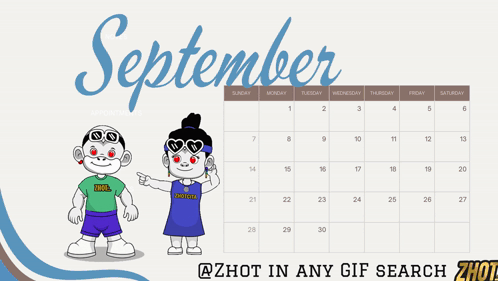 Calendar For September With Red-Eyed Boy And Girl GIF