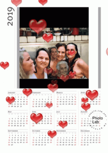 A Calendar For The Year 2019 With Hearts Floating Around GIF