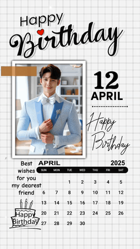 A Calendar With A Picture Of A Man And The Words Happy Birthday GIF