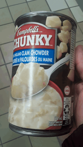 A Can Of Campbell 'S Chunky Clam Chowder GIF