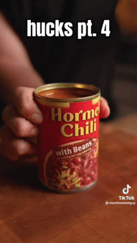 A Can Of Hormel Chili With Beans In Someone 'S Hand GIF