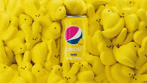 A Can Of Pepsi Is Surrounded By Peeps Candy GIF
