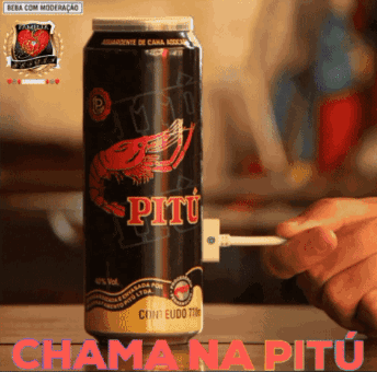 A Can Of Pitu Beer With A Shrimp On The Label GIF