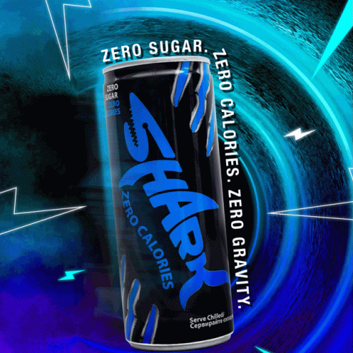 A Can Of Shark Zero Calories Is Displayed On A Blue Background GIF
