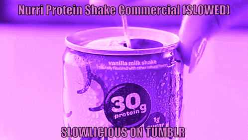 A Can Of Vanilla Milkshake With The Words " Nurri Protein Shake Commercial Slowed " GIF