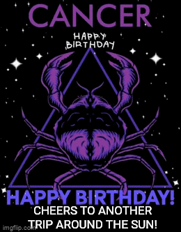 A Cancer Birthday Card With A Purple Crab On It GIF