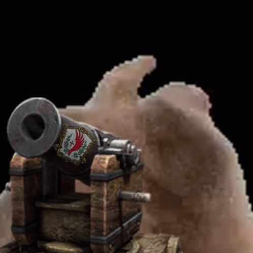 A Cannon With A Coat Of Arms On It Is In Front Of A Black Background GIF