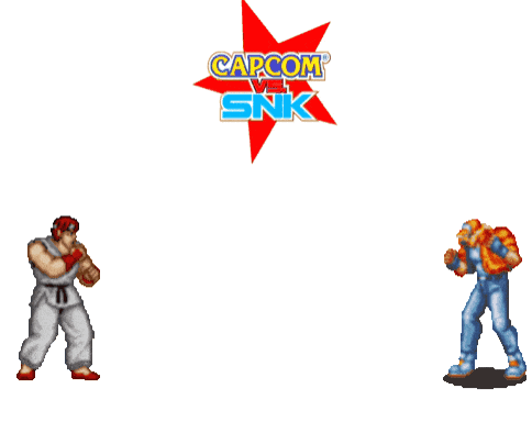 A Capcom Vs Snk Logo With A Cartoon Character Fighting GIF
