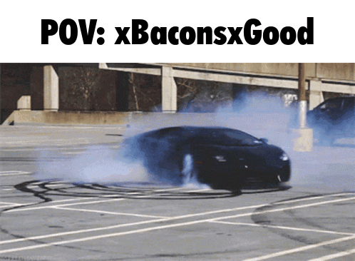 A Car Is Drifting In A Parking Lot With The Words Pov Xbaconsxgood Above It GIF