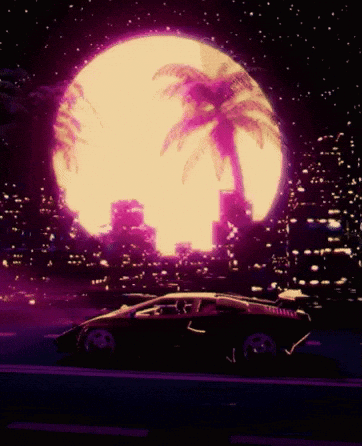 A Car Is Driving Down A Road With A Palm Tree In The Background GIF