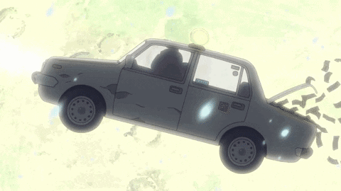 A Car Is Flying Through The Air In Front Of The Moon GIF