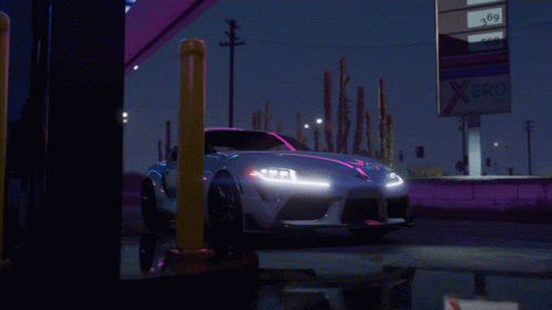 A Car Is Parked At A Gas Station With A Sign That Says Xerox On It GIF